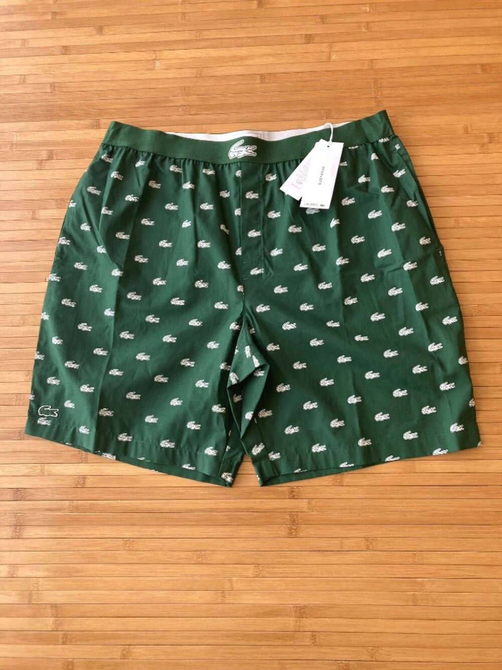 Lacoste Printed Poplin Pajama Sleep Shorts Loungewear Mens XL Green Logo NWT